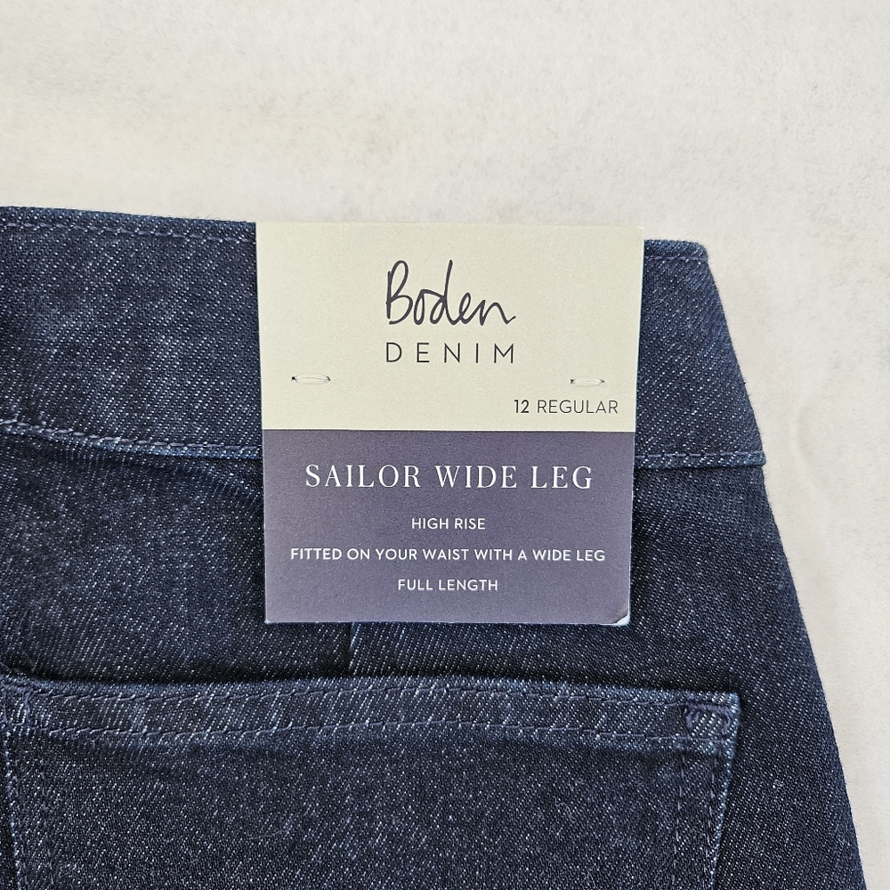 Boden Denim Sailor Wide Leg High Rise Dark Jeans, Women US 8R, New With Tags NWT - Picture 14 of 16